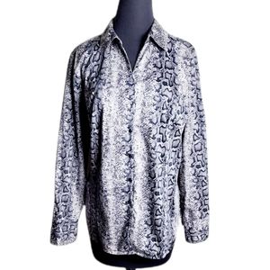 Lane Bryant gray black snake print button down long sleeve plus size top size 20